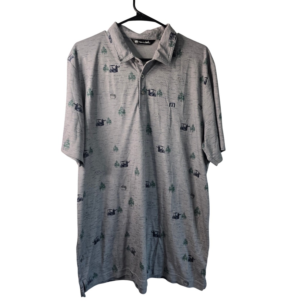 TravisMathew Outfresh Golf Polo Shirt Mens 2XL Golf Cart Tree Camping XXL AOP